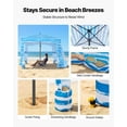 thumbnail image 3 of VEVOR Beach Cabana, 6 x 6 ft Beach Canopy with Side Wall, UPF 50+ Protection Easy Setup Cabana Tent with Sand Pockets, Portable Shade Sun Shelter Umbrella for Whole Family & Friends, Blue Stripes, 3 of 9