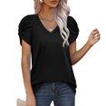 thumbnail image 5 of Bigersell Short Sleeve Summer Tops Women Loose Casual Short Sleeve V-Neck Solid Casual Blouse T-shirt Tunic Tops Women Blouse Crew Neck Short Sleeve Summer Tops Style B27938, Black S, 5 of 9