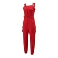 thumbnail image 2 of Franhais Women Solid Color Jumpsuit with Waistband, Square Collar Sleeveless Overalls, 2 of 9
