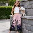 thumbnail image 5 of COEQINE Girls' Ruffled Wide Leg Trousers Open Bottom Flowy Long Trousers Lightweight Summer Pants Spring Outfit Baggy Sweatpant for 9-10 Y, Pink Navy Star Print, 5 of 8