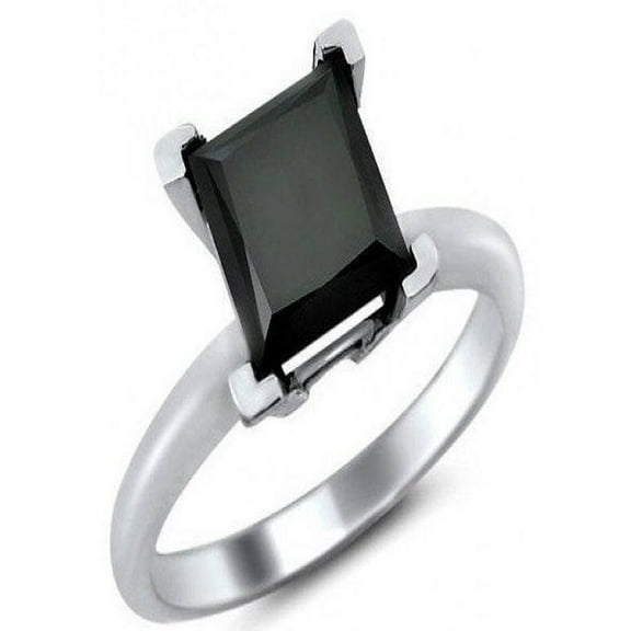 Limited Time Sale 1 Carat Real Princess cut Black Diamond Solitaire Engagement Ring for Women in White Gold, Under Dollar 300