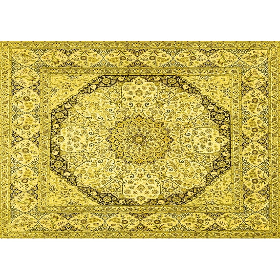 Ahgly Company Machine Washable Indoor Rectangle Medallion Yellow Traditional Area Rugs, 2' x 4'