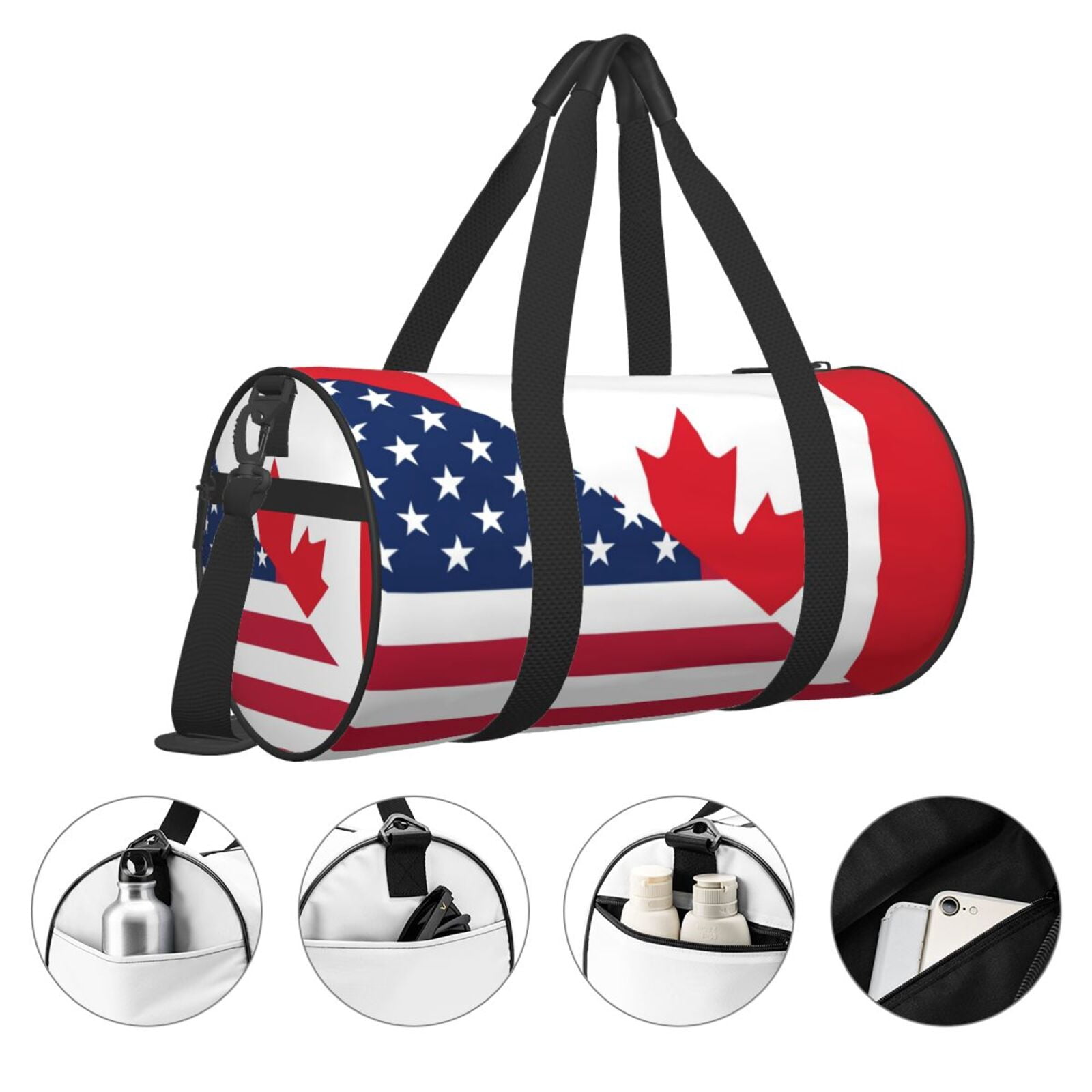 Vsdgher USA Canada Flag 45L Foldable Duffel Bag, Sports Gym Bag,Overnight Bag, Portable Weekender Bag for Airplanes