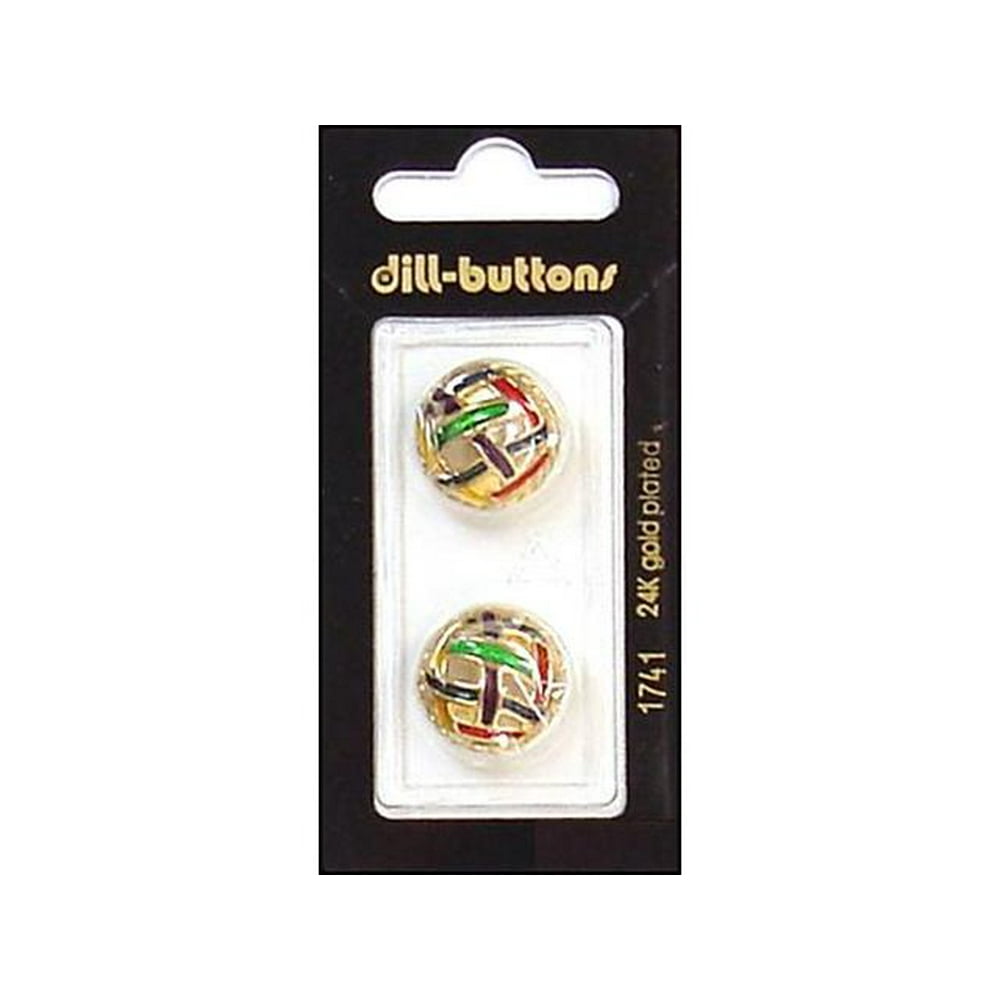 Dill Buttons 18mm 2pc Shank Enamel Gold Multi