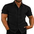 thumbnail image 1 of Mens Linen Button Up Casual Short Sleeve Slim Fit Shirts, 1 of 5