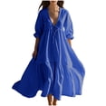 thumbnail image 3 of Sentmoon Robe Maxi en Lin Été 2026 Mode Col en V Robe de Soirée Extensible Coupe Régulière Essentiels pour la Plage et les Vacances Bleu P, 3 of 7