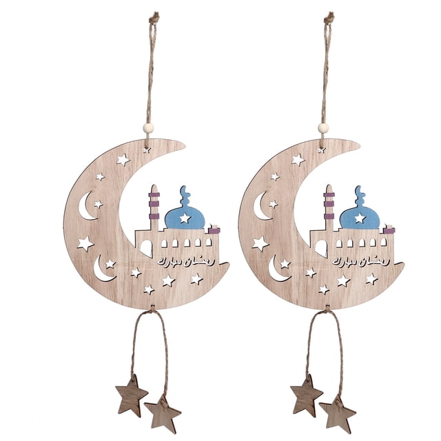 Adornos colgantes de madera Eid, 2 piezas Luna Eid colgante Luna Eid colgante decoración colgante artesanías construidas para profesionales Jadeshay A