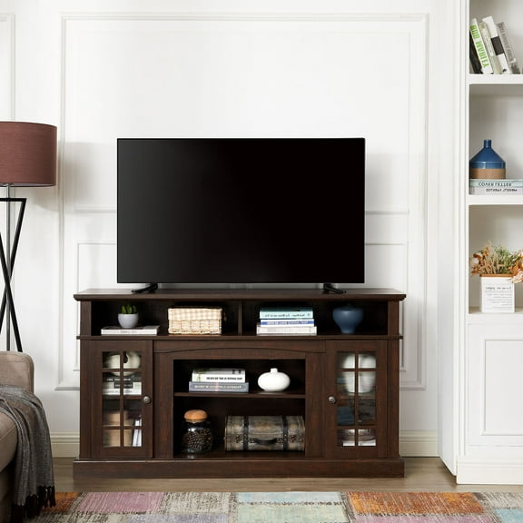 S-HOME TV Media Stand in Espresso for TVs Up to 65 Inches Featuring Open and Closed Storage Options