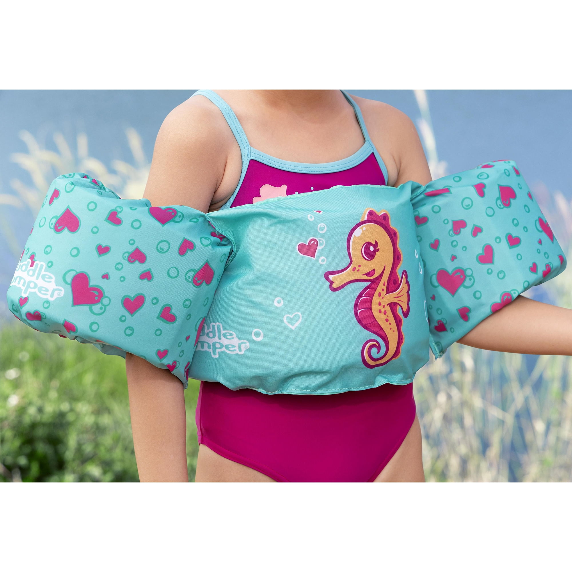Puddle Jumper: Fabric Life Vest With Armbands - Seahorse - Float Jacket, Swim & Water Accessory, Adjustable Back Buckle, 33-55lb Cap, Toddlers-Kids 2+