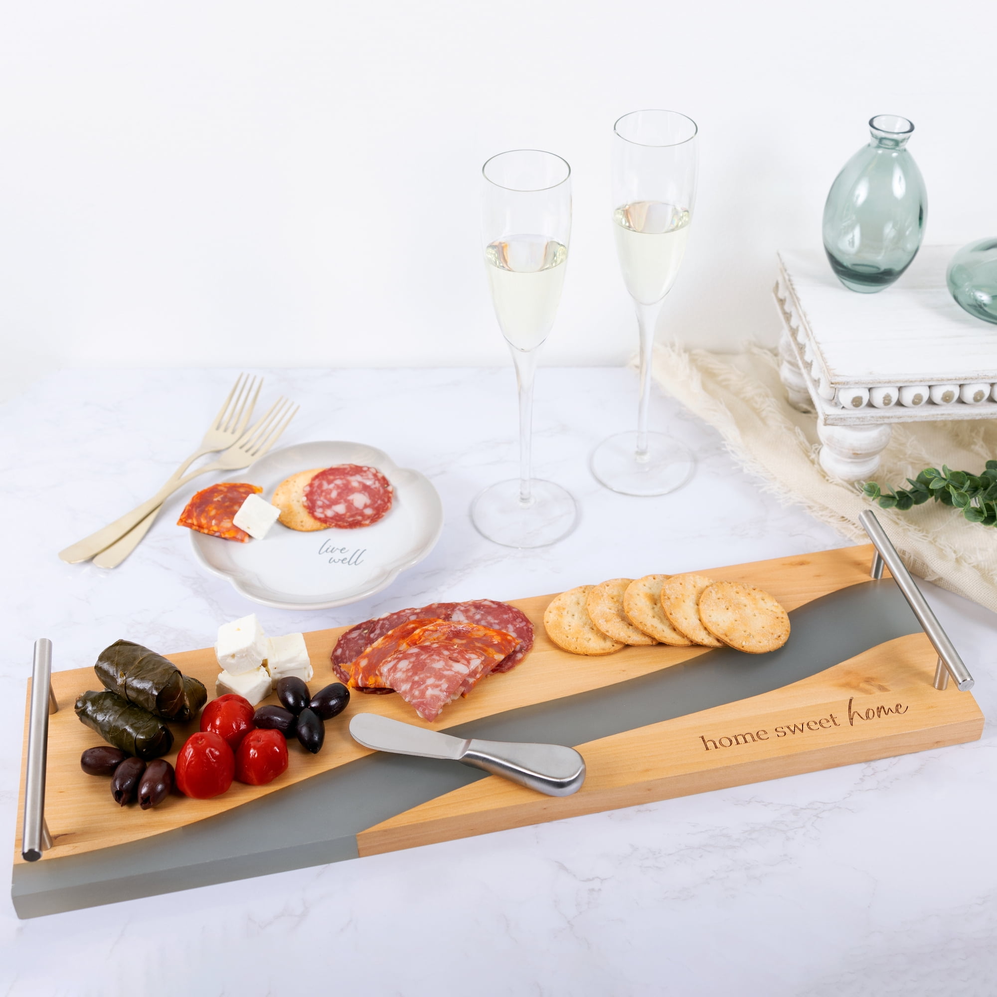Pavilion Gift Company - Home Sweet Home - 21" Wood & Resin Cheese/Bread Board Set