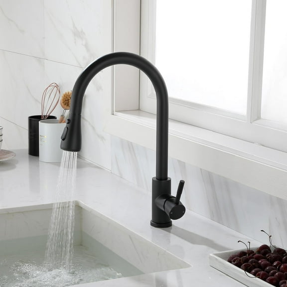 UBesGoo Kitchen Faucet with Pull Out Spray Single Handle Faucet Black