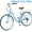 Blue, variant on POVANLI 26 Inch Ladies Bicycle Adult Full Shimano 7 Speed Ladies Bicycle, Double V Brakes Bicycle, Steel Frame Commuter Bike for Ladies, Beige (Gift)