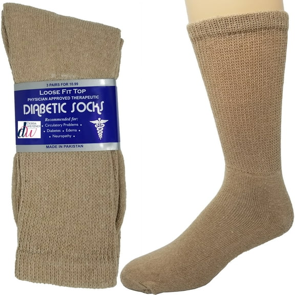 Debra Weitzner Diabetic Crew Socks Mens Womens Non-binding Socks Loose Fit 12 Pairs Brown