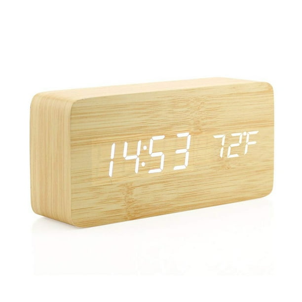 Hemu Fashion New Arrival Creative Wooden Digital Alarm Clock Stylish Multifunctional Led With Usb Power Supply Control Com Usb Power Supply Control, Stylish Alarm Clock
