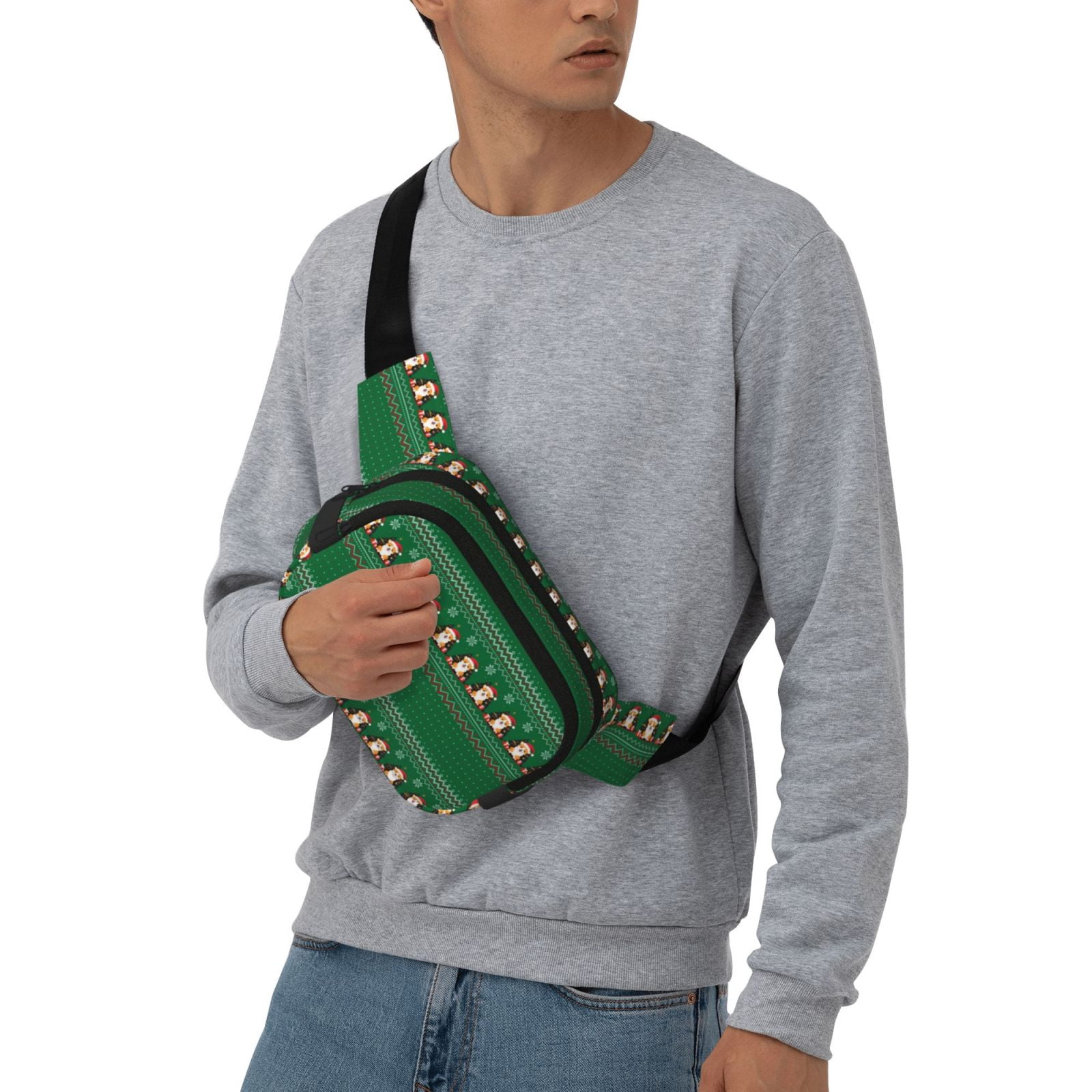 Picia Christmas Corgis Print Square Double-Layer Waist Bag Mini Adjustable Waist Belt Bag Exercise Running Travel Hiking