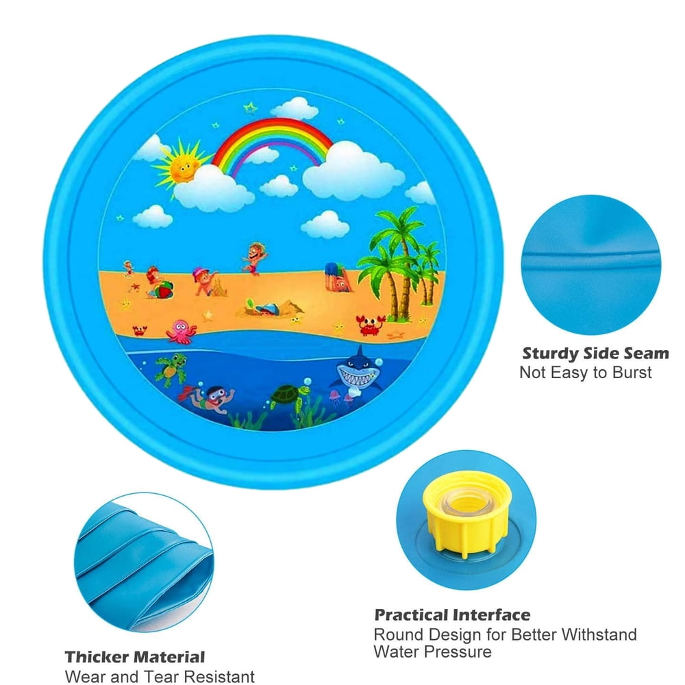 Huge 68″ Splash Water Play Mat for Little Kids & Toddlers, Water Sprinkler, Water Inflatable