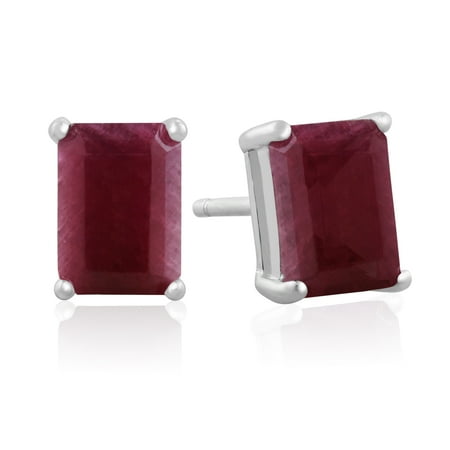 Superjeweler 2 1 4ct Emerald Cut Indian Ruby Earrings In Sterling 2 1 4ct Emerald Cut Indian Ruby Earrings In Sterling Silver