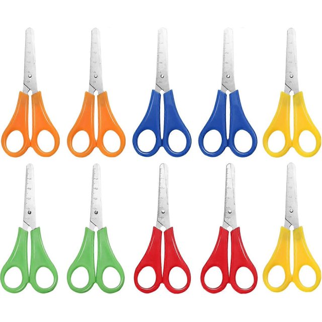 10 Pieces Kids Blunt Tip Safety Scissors Plastic Handle Craft Scissors for Cut and Paste DIY Craft Student Teaching Stationery