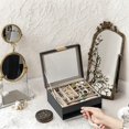 thumbnail image 5 of LEDREM 2-Tier Jewelry Organizer with Glass Lid & Drawer, Modern Velvet-Lined Storage Box for Dresser/Vanity, Graphite Black and Gold Color, 5 of 6