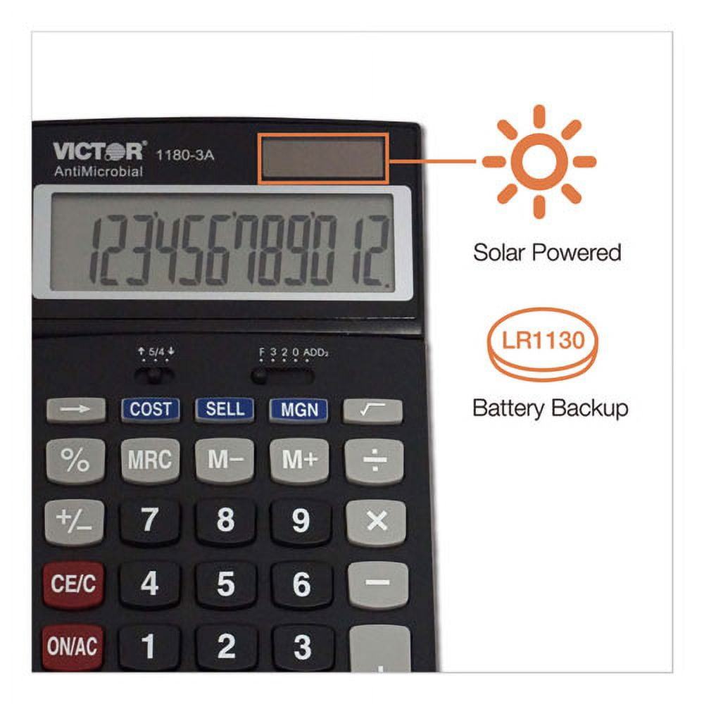 1180-3a Antimicrobial Desktop Calculator, 12-Digit Lcd | Bundle of 10 Each