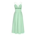 thumbnail image 3 of CHUANK Robe Maxi pour Femmes Économies Liquidation Aubaines Femmes Sans Manches Dos Nu Uni Robe à Col en V Grande Taille Été Décontractée Longues Robes Robes d'Invitée de Mariage Robe de Plage Fête Beige P, 3 of 5