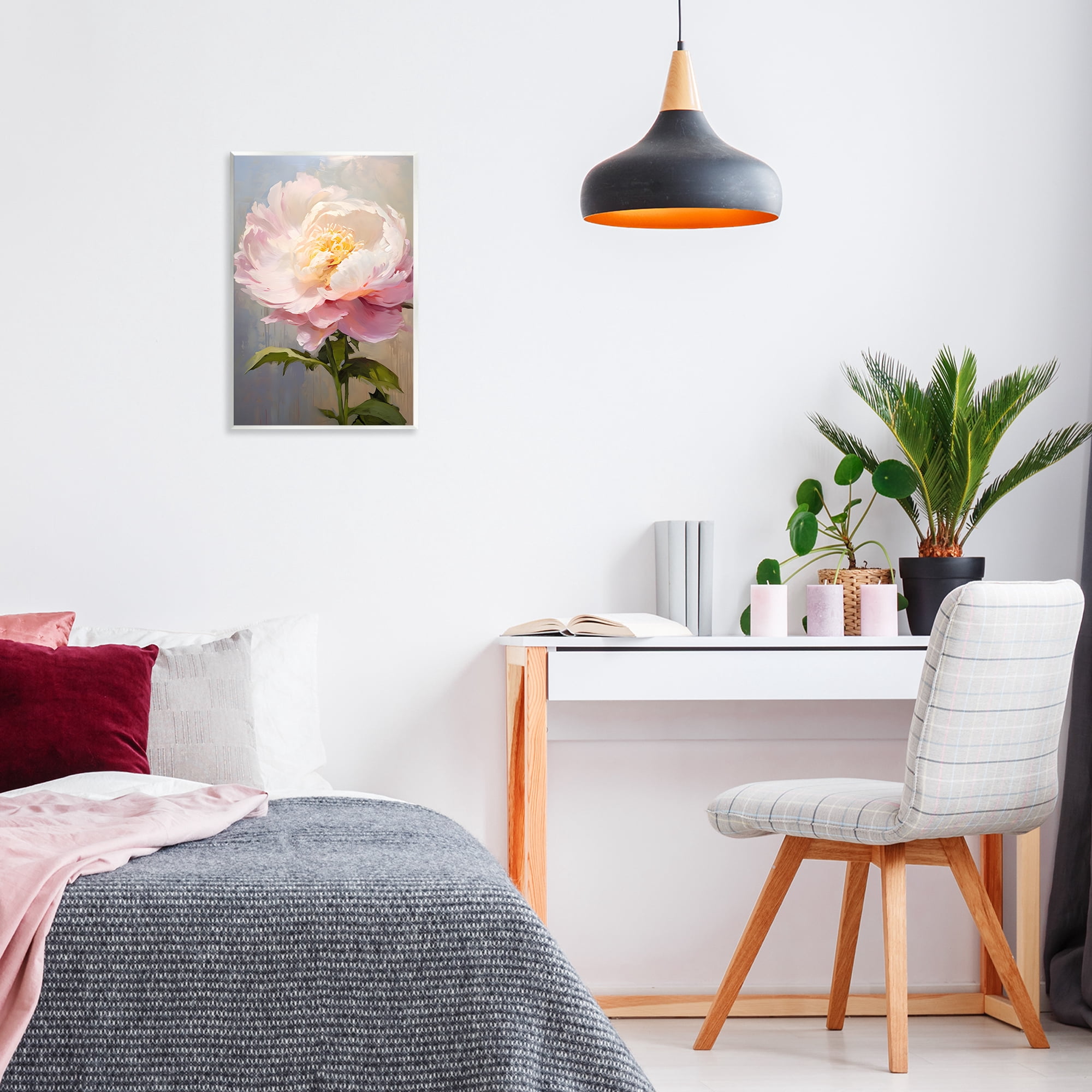 Stupell Industries Pink Rose in Bloom Botanical & Floral Painting Unframed Art Print Wall Art, 13 x 19