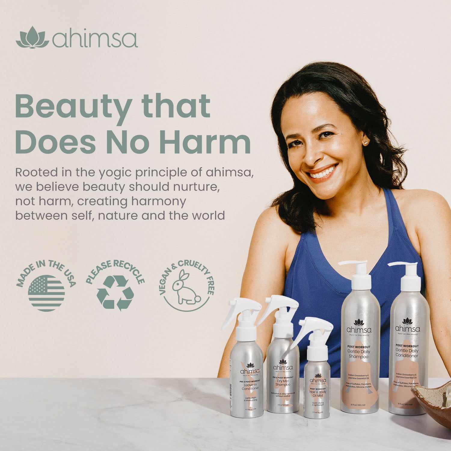 Ahimsa Dry Mist Shampoo, Residue-Free, Dark Hair Friendly, Vegan & Cruelty-Free, Pre & Post Workout, 4 oz