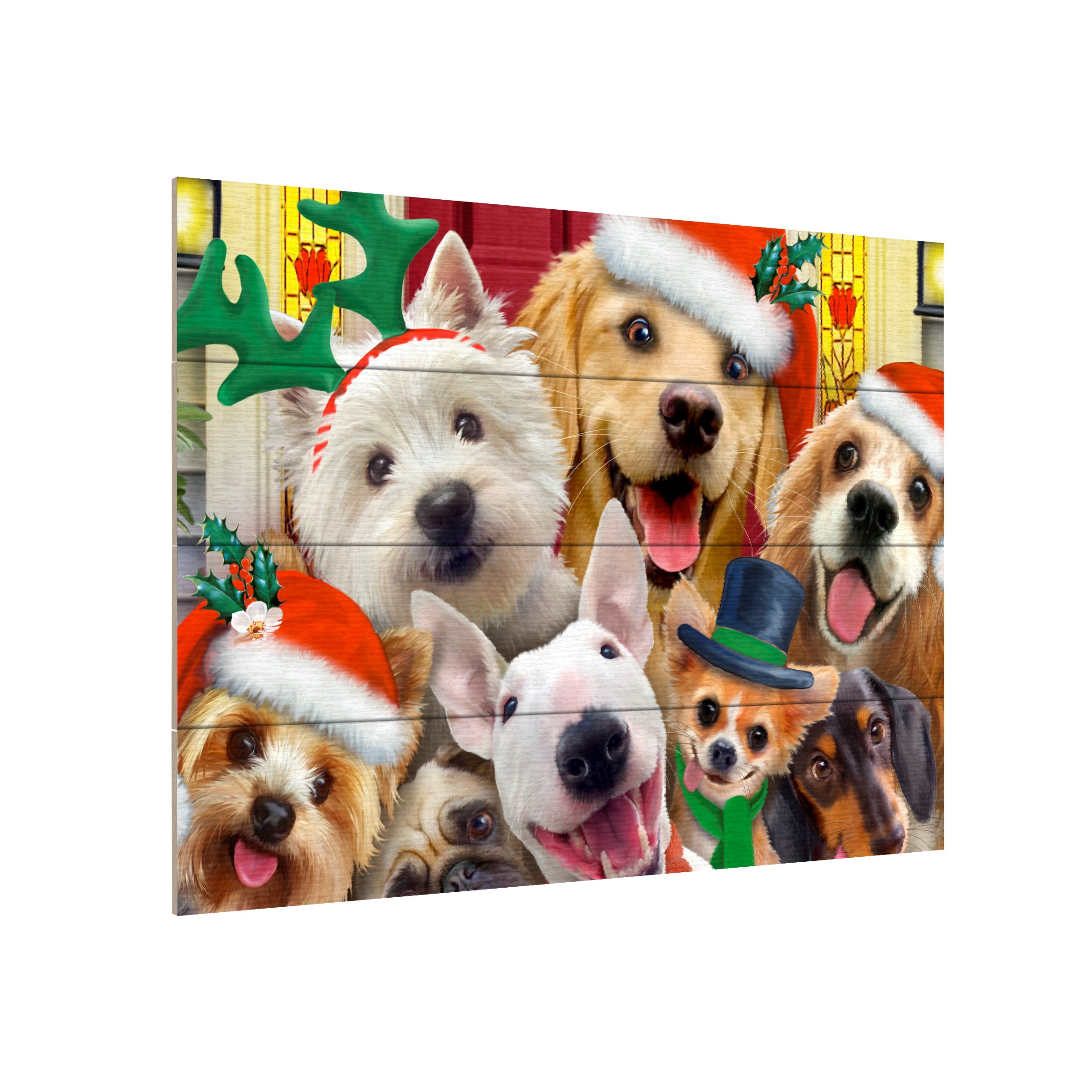Trademark Fine Art 'Christmas Dogs' Wooden Wall Art Art by Howard Robinson
