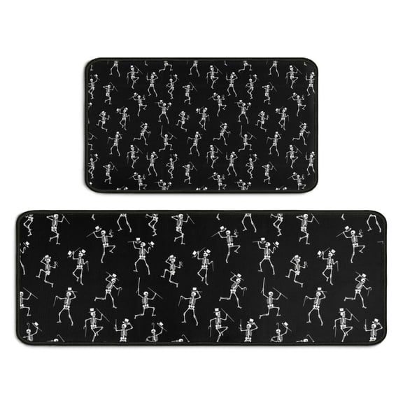 Black Dancing Skeleton Pattern Kitchen Rugs Sets Of 2,Anti Fatigue Kitchen Mat Rugs Non Slip Washable,Decorative Kitchen Floor Mats for Kitchen,Sink,Laundry,17"X30" 17"X47"