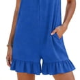 thumbnail image 4 of Yotami Womens Summer Loose Rompers, Casual Sleeveless Spaghetti Strap Shorts Jumpsuits Wide-Leg Ruffle Hem Clothes with Pockets, Blue L, 4 of 4