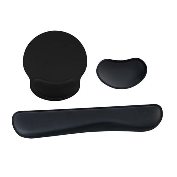Ergonomic Mouse Pad Wrist Rest 3-Piece Set, Black Non-Slip Memory Foam for Office Gaming
