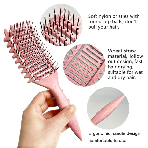 Cepillo para Definir Rizos 3 en 1 Peine Ergonómico Liso Grueso Y Rizado () Rosa