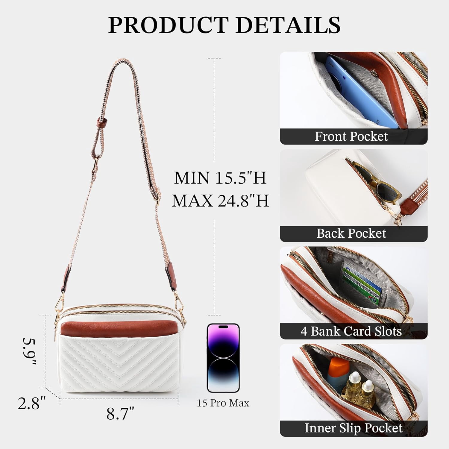 Crossbody Bags for Women - Leather Crossbody Purse with Wide Strap Quilted Small Crossbody Bags for Women