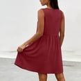 thumbnail image 4 of Npasoilc V-Neck Pleated Pocket Dresses for Women Sleeveless Loose Solid Color A-Line Mini Dress, 4 of 7