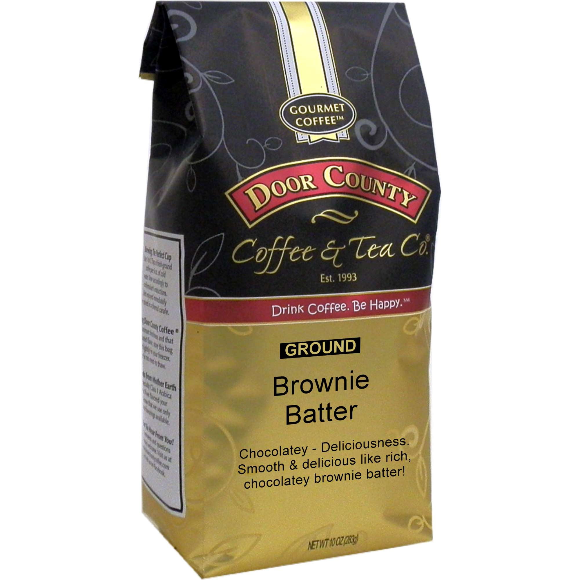 Door County Coffee, Brownie Batter, Dark Chocolate Flavored Specialty Arabica Coffee, Medium Roast, Ground Coffee, 10 oz Bag