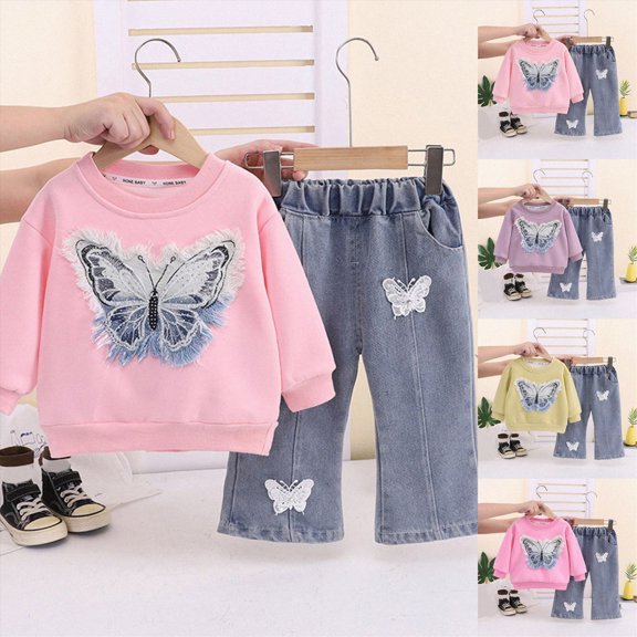 Toddler Baby Girl Sweatsuit Set Organic Cotton Fall Outfits Top and Pants Clothing Sets 6-12 Months 12-24 Months 2t 3t 4t 5t 6t 7t 8t 9t Children Light Purple 1-2 Years