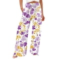 thumbnail image 3 of Endives Womens Linen Pant 3D Floral Print High Waisted Summer Wide Leg Pant Casual Trousers Beach Vacation Outfits, 3 of 8