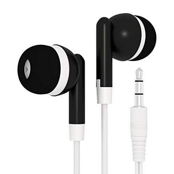 Bulk Wholesale Lot Kids Earbuds Headphones Earphones for Schools, Libraries, Hospitals, Gifts Individually Bagged (10 Pack, Black)