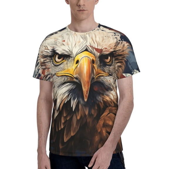 Men's Graphic T Shirt Short Sleeve Summer Casual Tee, Bald Eagle And American Flag Cool