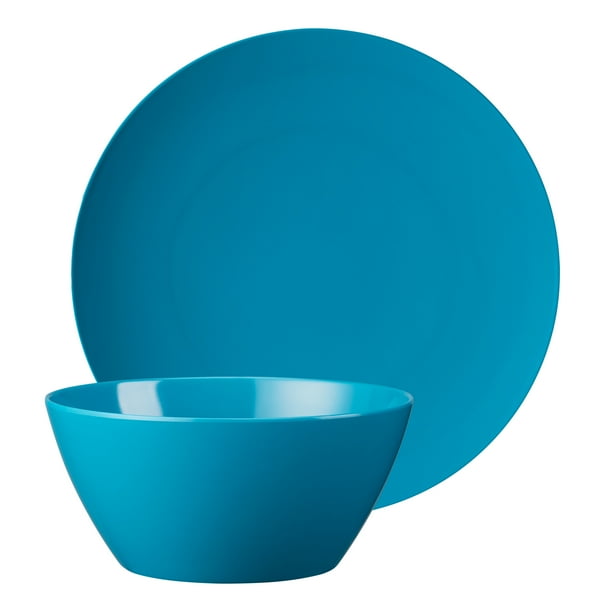 Mainstays 8 Piece Melamine Round Plate and Bowl Dinnerware Set, Teal