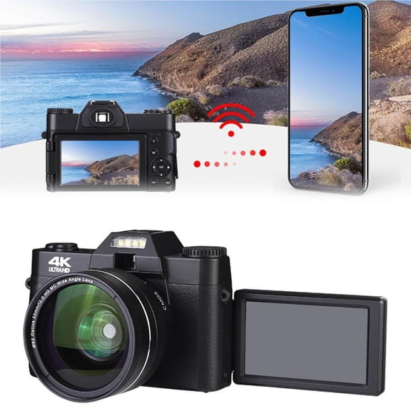 Matsuzay Cámara de video 4K Cámaras digitales convenientes Multifuncional Ligereza Videocámara Grabadora Clase de viaje Fiesta Hogar Electrónica Espejo especial negro