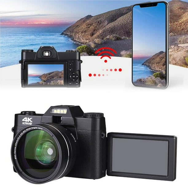 Injueey Cámara 4K Cámaras Digitales Multifuncional Ligereza Videocámara Grabadora Vlogging Color Negro