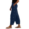 thumbnail image 5 of Laqbezok Women's Cotton Linen Pants, Mid Waist Button Detail Casual Trousers with Pockets, Summer Loose Tapered Pants for Travel Vacation, 5 of 8