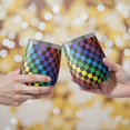 thumbnail image 2 of 12oz Stemless Wine Tumblers Colorful Rainbow Checkered Pattern Vacuum Insulated Stainless Steel Travel Tumbler Cups Mug with Lid and Straw for Champaign,Cocktail,Beer with Cleaning Brush, 2 of 5