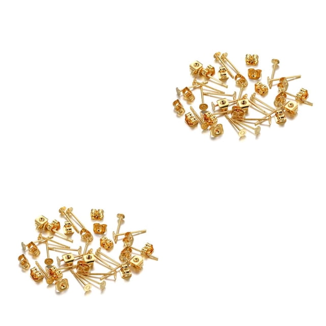 bedienty 100 Sets Ear Stud Tray Making Findings Earrings Stoppers Bottom Craft Hypoallergenic Earring Accessory Adults Using Gold Color/ 3mm 2Set