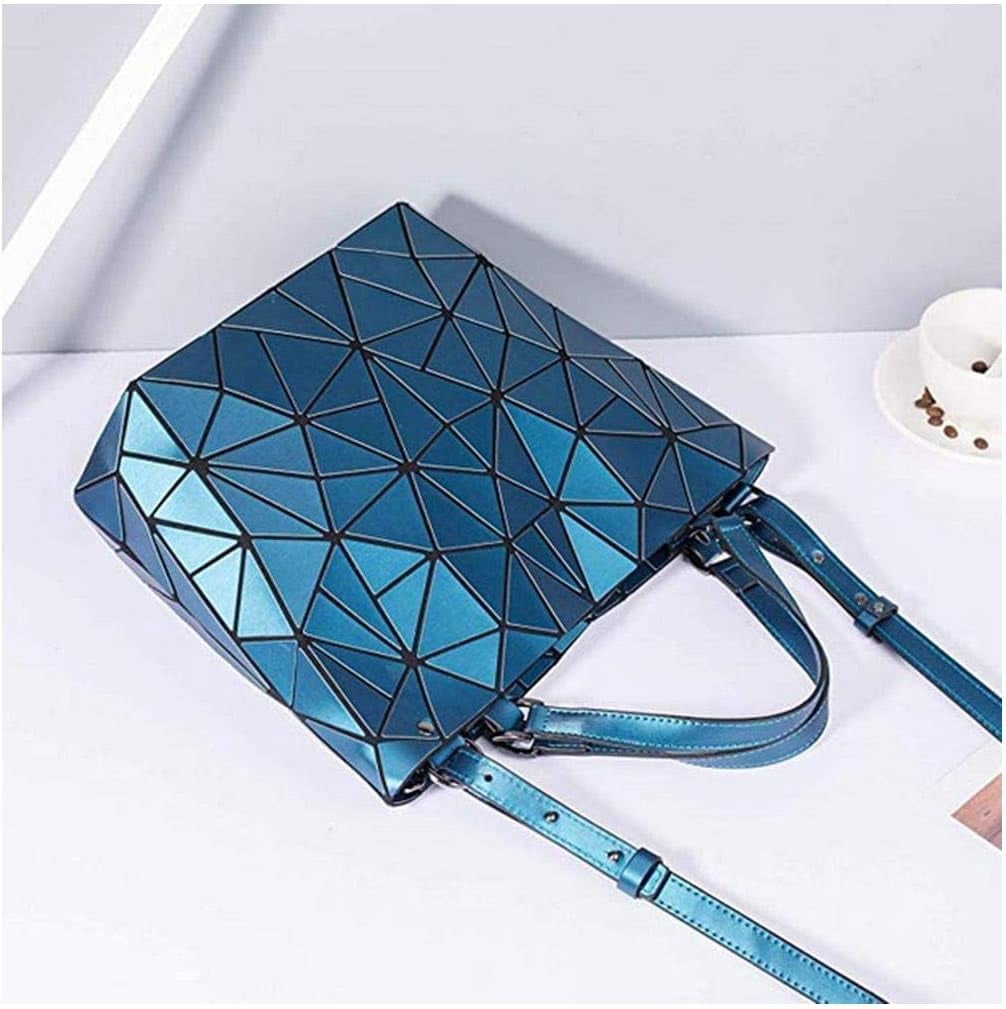 Kwuty Geometric Luminous Purses and Handbags Shard Lattice Eco-Friendly Artificial Leather Rainbow Holographic Purse (Blue)