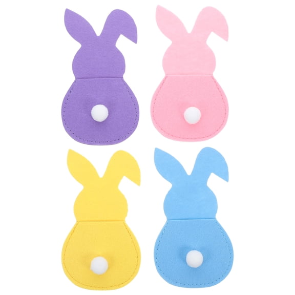 WORGEOUS 4pcs Easter Bunny Cutlery Holder Cartoon Rabbit Shaped Utensil Pouch Felt Silverware Holder Bag Utensil Sleeve for Spoon Fork Easter Table Decorations