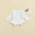 thumbnail image 2 of Baby Girl Knitted Ribbed Long Sleeve Ruffle Romper Bodysuit Onesie Tops, 2 of 6