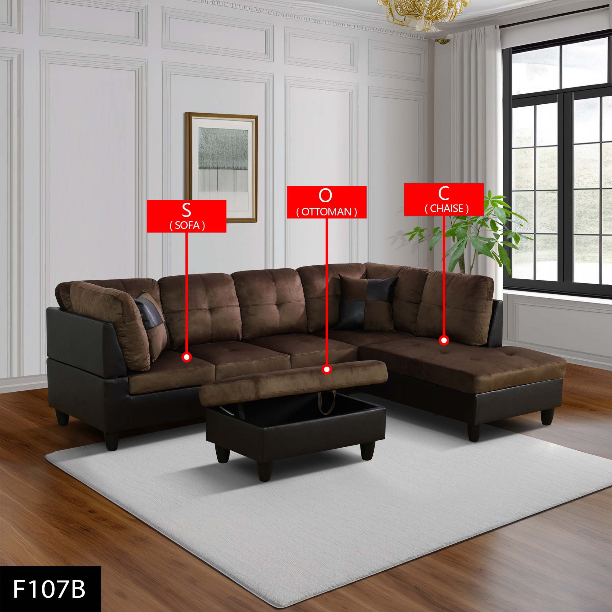 MAYEERTY 103.5" Brown Modern Lint 3-Piece Couch Durable Warm-Toned Everyday Living Room Use