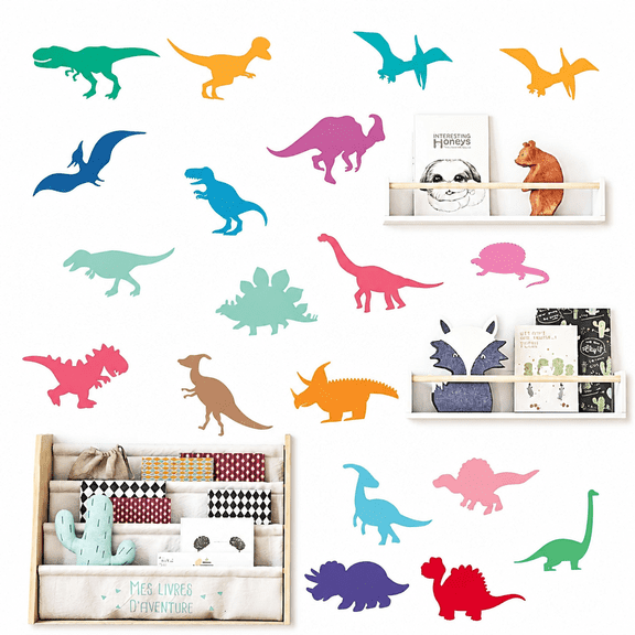 FURVENA 42 Pcs Dinosaur Stickers Vinyl Wall Decals for Room Nursery Toddler Playroom Decor